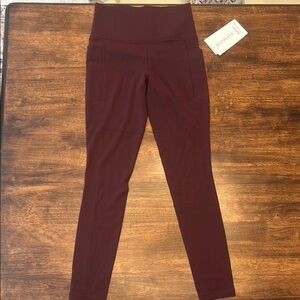 Athleta Maroon High-Waisted Leggings- Salutation Stash Pocket II Tight